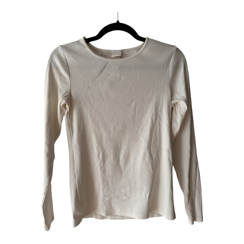 H&M Women's Long Sleeve White Cotton Fine Rib T-Shirt